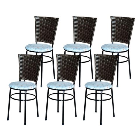 6 Cadeiras para Mesa Preta Hawai Marrom Assento Floral Cor:floral Gelo
