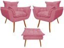 Ver imagem 1 de Kit 2 Poltronas + Puff Decorativo Opala Suede Rosa Pés Madeira Mz Decor