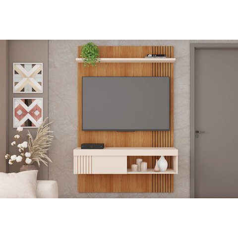 Painel Home P/ Tv até 45 Pol Jade Ripada 120x183cm Freijo/off White - Caemmun