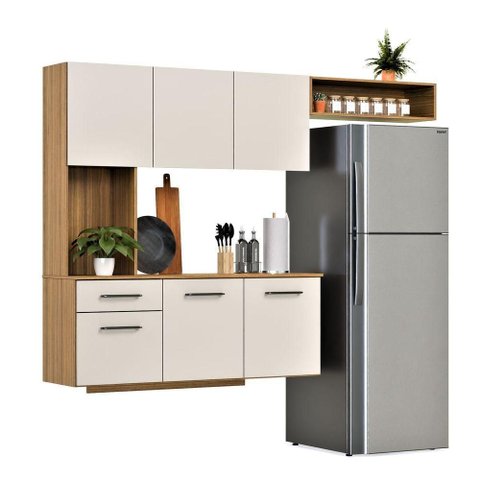 Armário de Cozinha Completo Joana com 6 Portas e 1 Gaveta para Cozinha Compacta Freijó Off