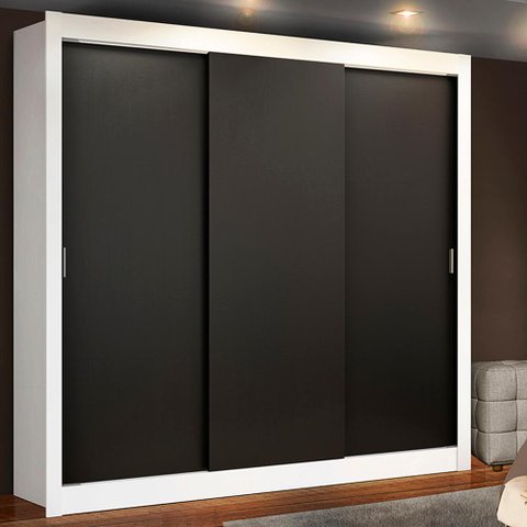 Guarda Roupa Casal Madesa Lyon 3 Portas de Correr 2 Gavetas - Branco/preto