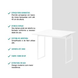 Conjunto Mesa Dobrável com 2 Banquetas Branco Carraro - 4