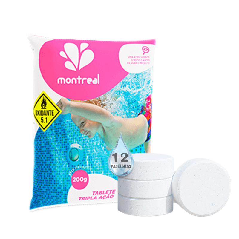 Pastilha De Cloro Kit 12 Unidades 200g Para Piscina Limpeza - 1