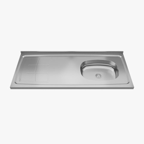Pia de Cozinha em Aço Inox de 120cmx53cm Deslocada para Direita Concretada Lisa sem Válvula Bali