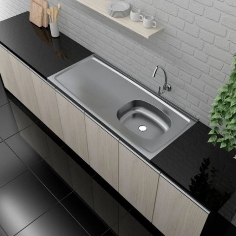 Pia de Cozinha em Aço Inox de 120cmx53cm Deslocada para Direita Concretada Lisa sem Válvula Bali