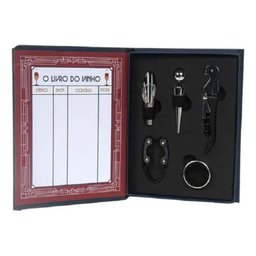 Kit Vinho Livro com Abridor, Saca Rolhas, Tampa, Dosador, Corta Lacre 5 Peças - 1