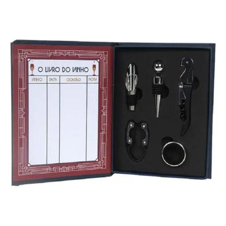 Kit Vinho Livro com Abridor, Saca Rolhas, Tampa, Dosador, Corta Lacre 5 Peças Kit Vinho Livro com Abridor, Saca Rolhas, Tampa, Dosador, Corta Lacre 5 Peças