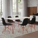 Ver imagem 1 de Conjunto De Mesa Eames Clips De Ferro Cobre Tampo Branco 135x75 6 Cadeiras Cobre Assento Preto