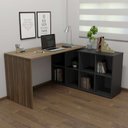 Ver imagem 3 de Conjunto 2 Peças com Escrivaninha em L 8 Nichos e Estante Livreiro Preto Ipê Artany 100% MDF