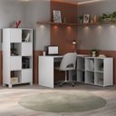 Ver imagem 1 de Conjunto 2 Peças com Escrivaninha em L 8 Nichos e Estante Livreiro Branco Artany 100% MDF