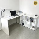 Ver imagem 3 de Conjunto 2 Peças com Escrivaninha em L 8 Nichos e Estante Livreiro Branco Artany 100% MDF