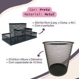 Kit Organizador de Mesa e Lixeira de Escritório - Preto - 3