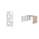 Ver imagem 2 de Conjunto 2 Peças com Escrivaninha em L 8 Nichos e Estante Livreiro Branco Carvalho Artany 100% MDF