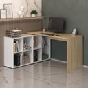 Ver imagem 3 de Conjunto 2 Peças com Escrivaninha em L 8 Nichos e Estante Livreiro Branco Carvalho Artany 100% MDF