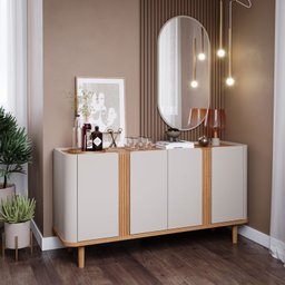 Buffet para sala de jantar 4 portas Eva Cimol Off White/Nature - 2
