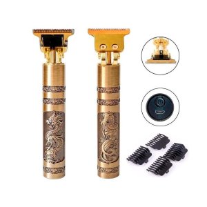 Máq. Cortar Cabelo Dourada Recarregável 4 Pentes