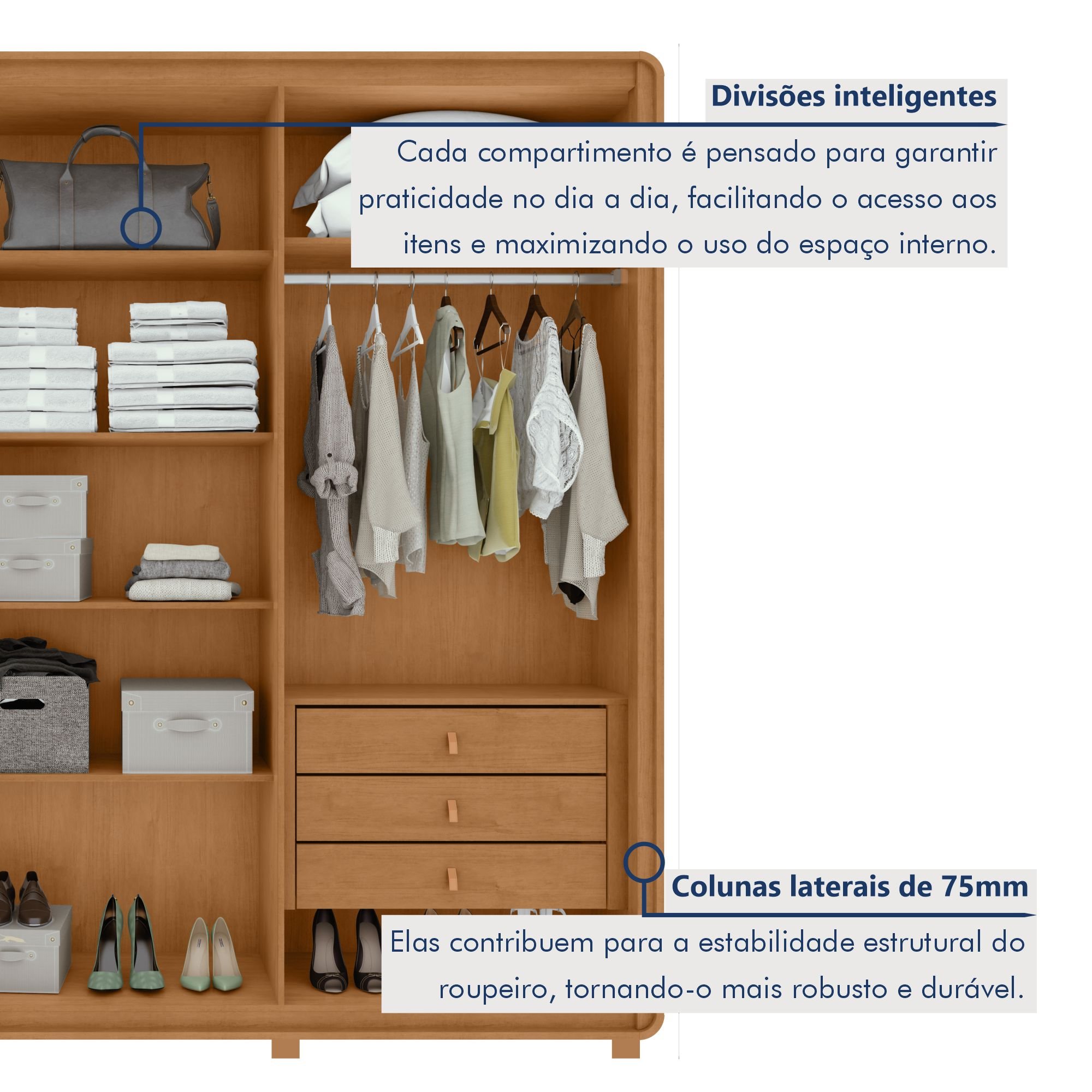 Guarda-roupa Casal Loop 6 Portas com Pés 100% MDF - 9