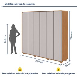 Guarda-Roupa Casal 6 Portas 6 Gavetas com Pés MDF 270cm Loop Off White Amêndoa Clean/Off White - 4 Guarda-Roupa Casal 6 Portas 6 Gavetas com Pés MDF 270cm Loop Off White Amêndoa Clean/Off White - 4