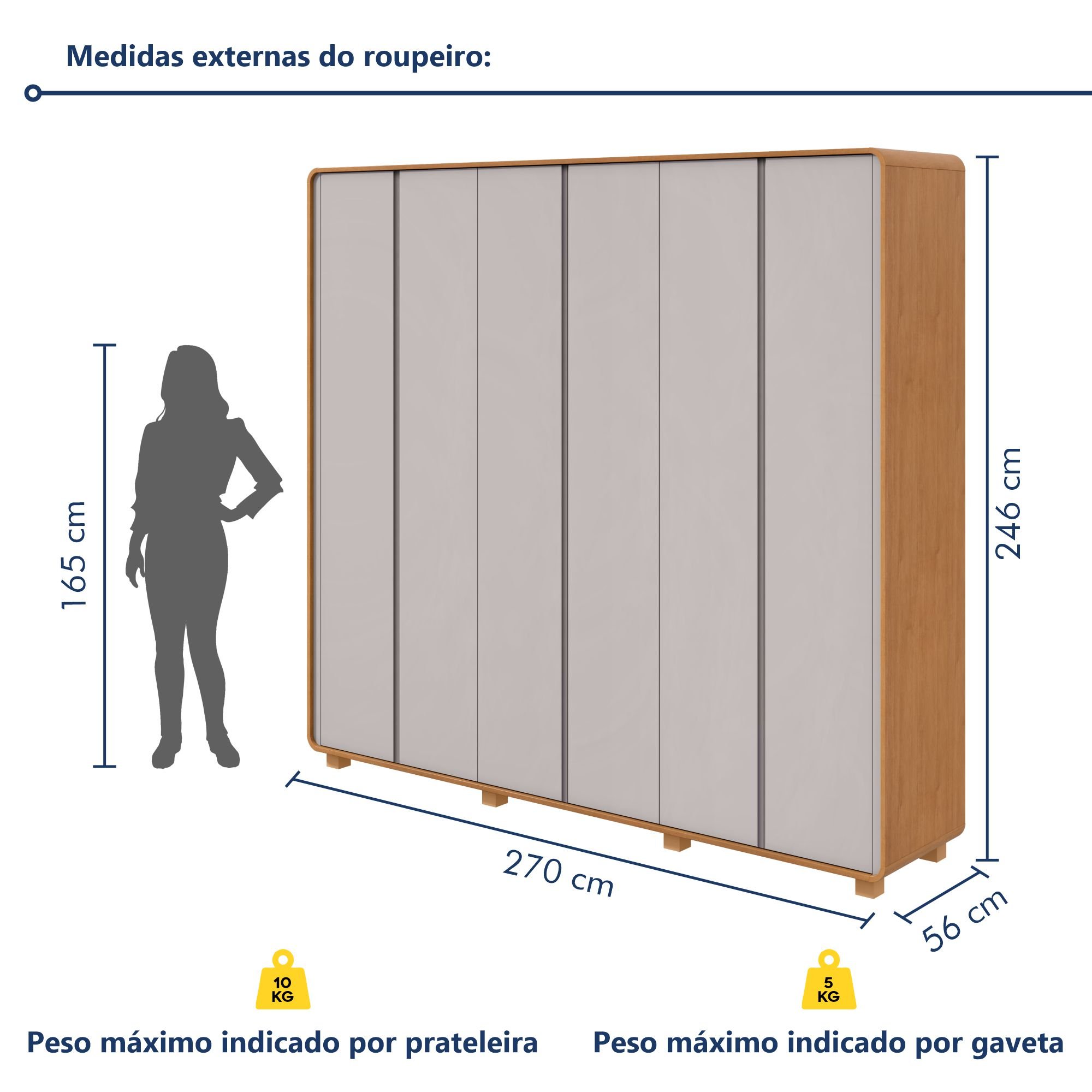 Guarda-roupa Casal Loop 6 Portas com Pés 100% MDF - 11