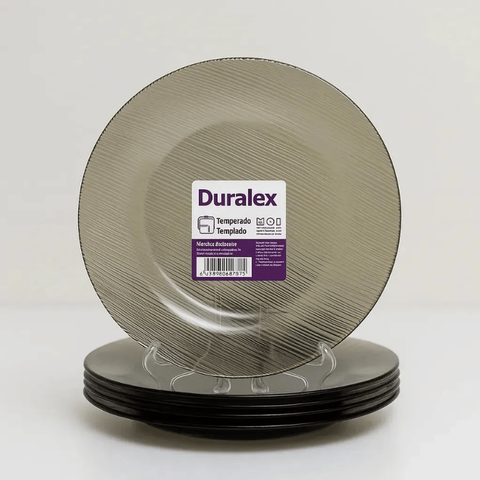 Prato Fundo Diamante Fumê Duralex 22,4 cm em Vidro Temperado Cinza Fumê - Kit com 12 Unidades