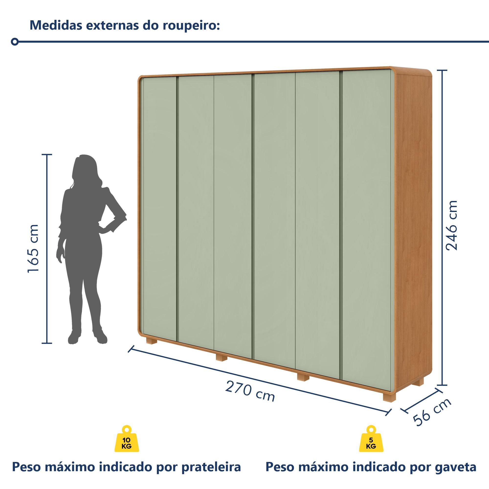 Guarda-roupa Casal Loop 6 Portas com Pés 100% MDF - 11