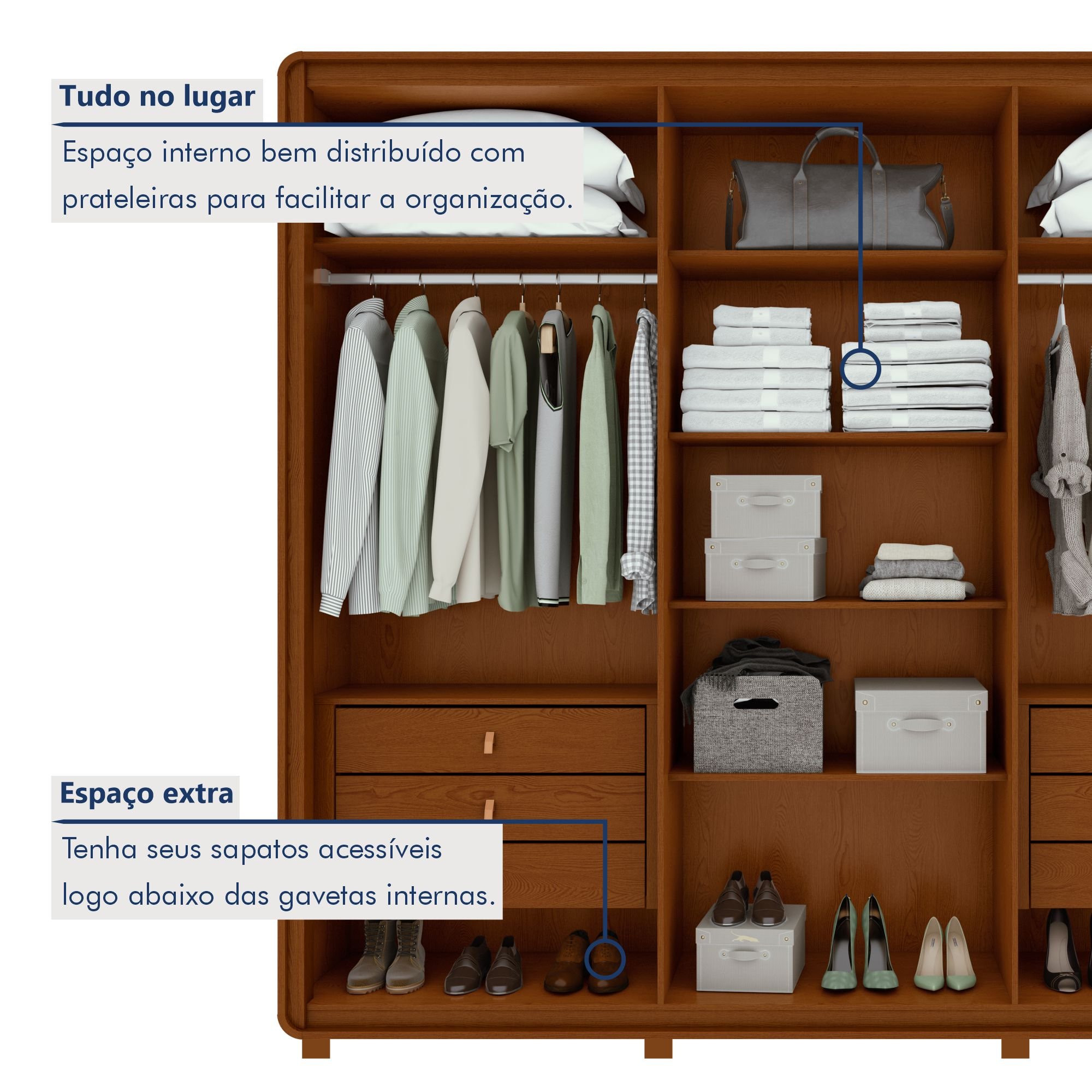 Guarda-roupa Casal Loop 6 Portas com Pés 100% MDF - 6