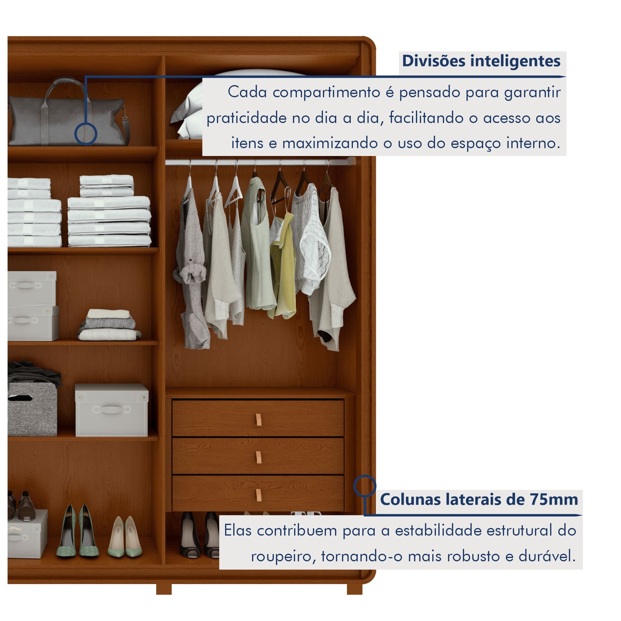 Guarda-roupa Casal Loop 6 Portas com Pés 100% MDF - 9
