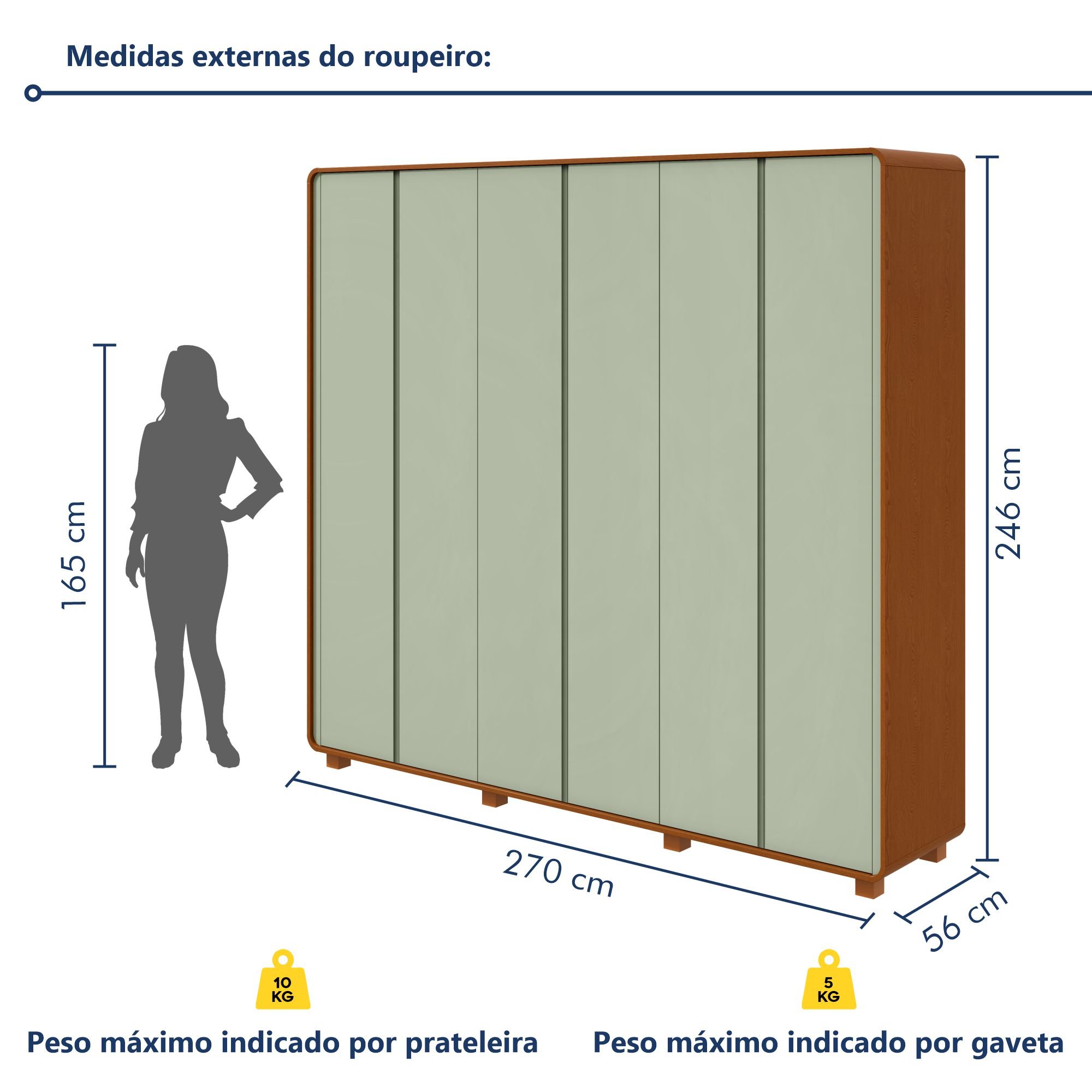 Guarda-roupa Casal Loop 6 Portas com Pés 100% MDF - 11