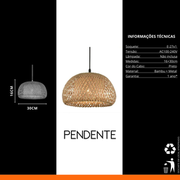 Lustre Pendente de Teto Acabamento em Bambu Natural Rústico - 5