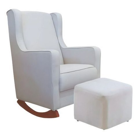 Poltrona Amamentação Encosto Alto Puff Balanço Madeira Nina:boucle Cru/poltrona Amamentação e Puff C