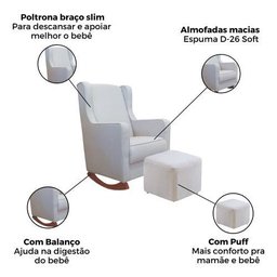 Poltrona Amamentação Encosto Alto Puff Balanço Madeira Nina:boucle Cru/poltrona Amamentação e Puff C - 3