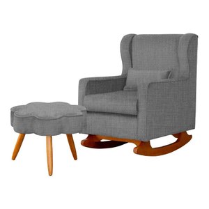 Poltrona C/ Puff Balanço Amamentação Aurora Linho Cinza - Lm Decor