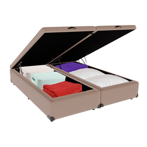 Cama Box Baú Casal Bipartida Suede Bege