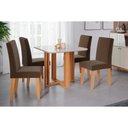 Ver imagem 1 de Conjunto: Mesa Sala Jantar Flora C/ Tampo Madeirado C/ Vidro 95x95cm e 4 Cadeiras Milena Nature/