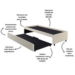 Bicama Box para Dois Colchões Solteiro 88x188 Corino Linho - 5