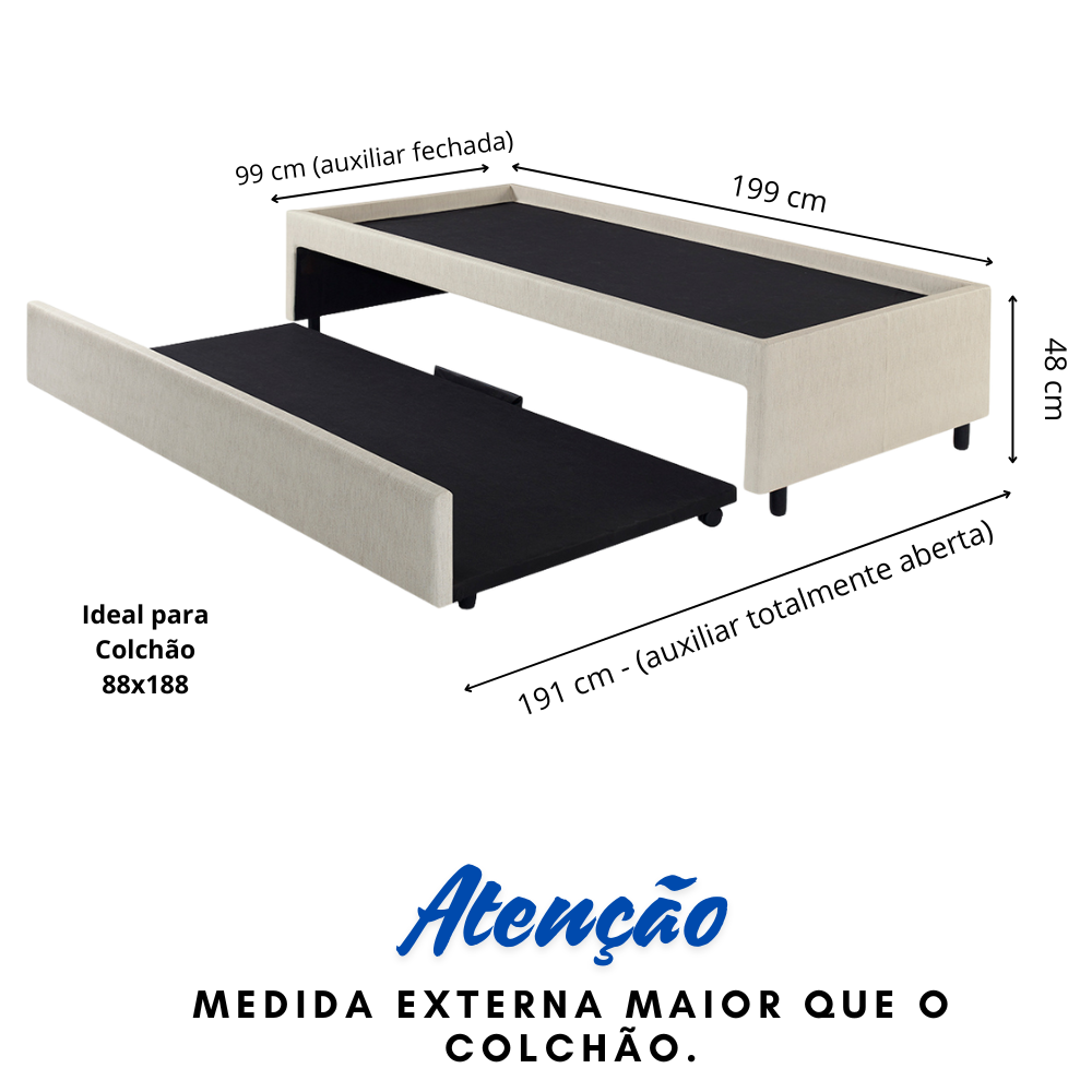 Bicama Box para Dois Colchões Solteiro 88x188 Corino Linho - 3