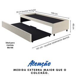 Bicama Box para Dois Colchões Solteiro 88x188 Corino Linho - 3