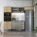 Ver imagem 1 de Cozinha Completa Modulada 4 Peças com Torre Quente e Porta de Vidro Lavínia Marrom/Imperial/Fumê
