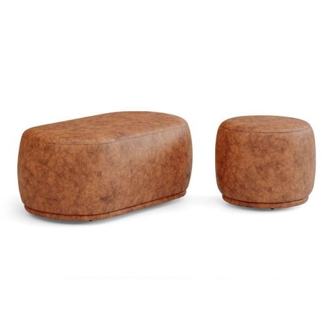 Conjunto 02 Puffs Decorativos Orgânicos Molly Couríssimo Caramelo - Desk Design Cor Caramelo