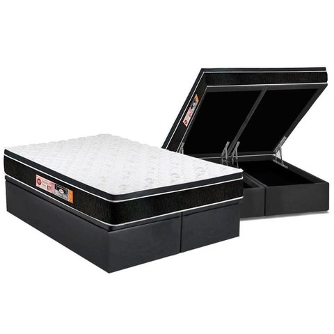 Cama Box Baú King: Colchão Espuma D33 Castor Black e White Air Euro Pillow + Base CRC Suede Gray(193