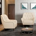 Ver imagem 3 de Kit 02 Poltronas Para Sala De Estar Com Tachas Base Fixa Blenda M03 Linho Bege - Lyam Decor