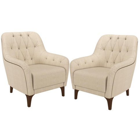 Kit 02 Poltronas Para Sala De Estar Com Tachas Base Fixa Blenda M03 Linho Bege - Lyam Decor