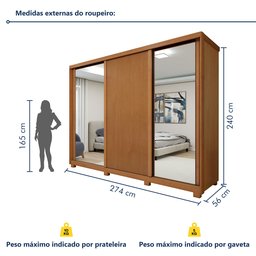 Guarda Roupa  Ollie 3 Portas 6 Prateleira 6 Gavetas 100% MDF com Pés  - 4