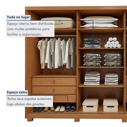 Guarda Roupa  Ollie 3 Portas 6 Prateleira 6 Gavetas 100% MDF com Pés  - 11