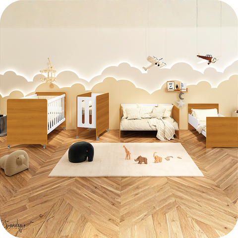 Quarto de Bebê Berço Evolution + Guarda Roupa Infantil 3P e 2g Branco Savana Classic com Colchão