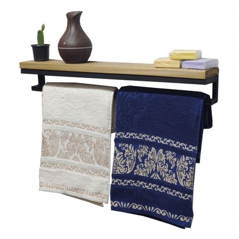 Suporte Toalheiro P/ Toalha de Banho Prateleira Parede 60cm 10x12x60cm Preto