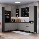 Ver imagem 1 de Cozinha Completa Modulada de Canto Mônaco 16 Portas 3 Gavetas MDF-MDP Chumbo-Titânio Fidelita Mó