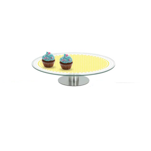 Prato de Bolo e Doces em Vidro com Pedestal em Aço Inox 30cm - Amarelo