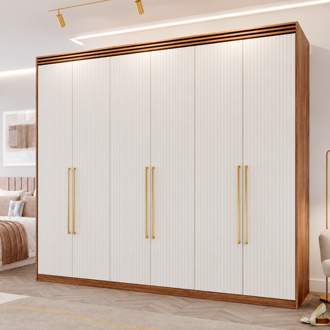 Guarda Roupa Carolina 6 Portas com Espelho Interno MDF