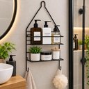 Ver imagem 2 de Organizador Banheiro Suspenso Ferro Preto Porta Shampoo Condicionador Sabonete Prateleira Vertical m